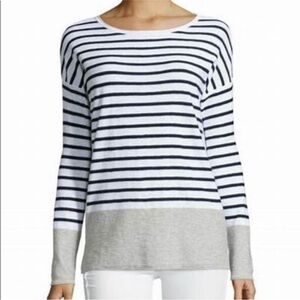 VINCE COTTON SLUB COLOR BLOCK BRETON STRIPE Drop Shoulder Sweater